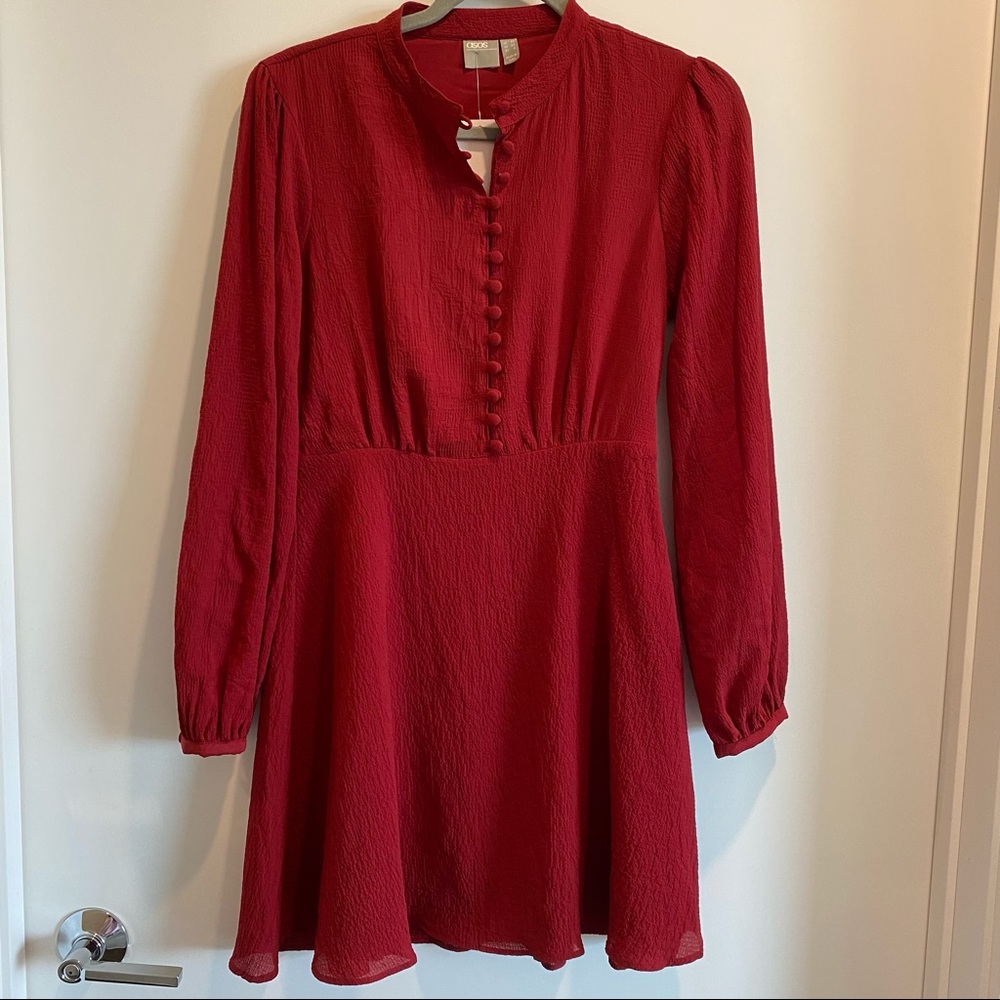 ASOS Dark Red High Neck Dress, Size 6, NWT